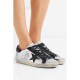 Superstar distressed metallic leather and suede sneakers
