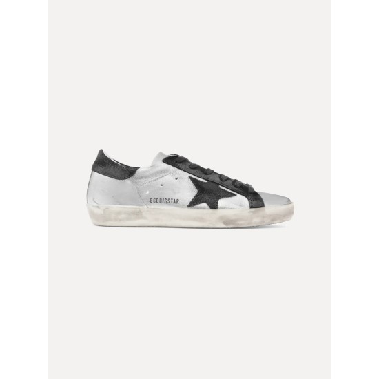 Superstar distressed metallic leather and suede sneakers